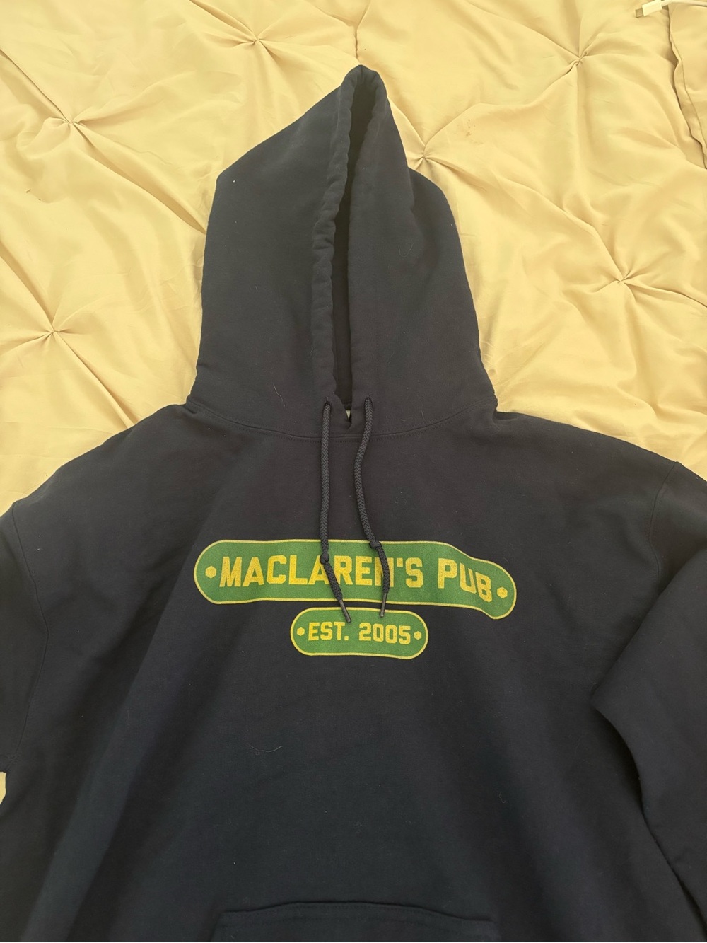 MacLaren's Pub Navy Hoodie with Green & Yellow Logo